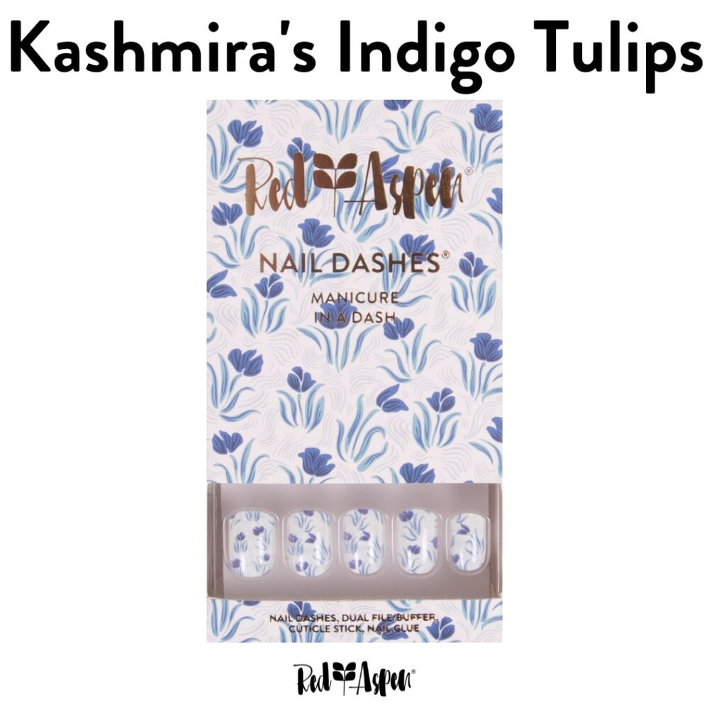 NIB Red Aspen "Kashmira’s Indigo Tulips" – Short Square Blue Floral